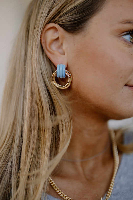 Blue Triple Knotted Hoops