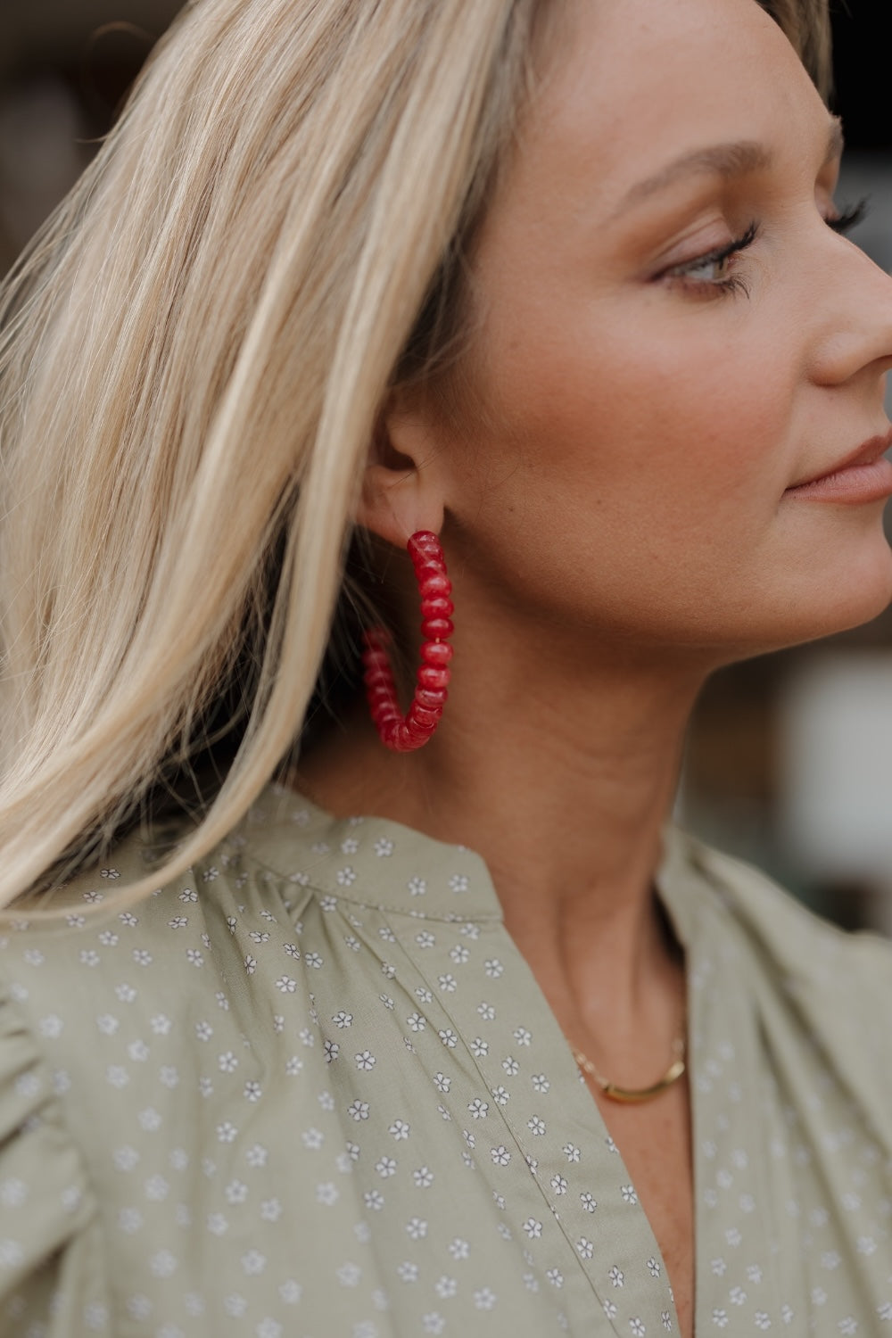 Coral Semi Stone Beaded Hoops