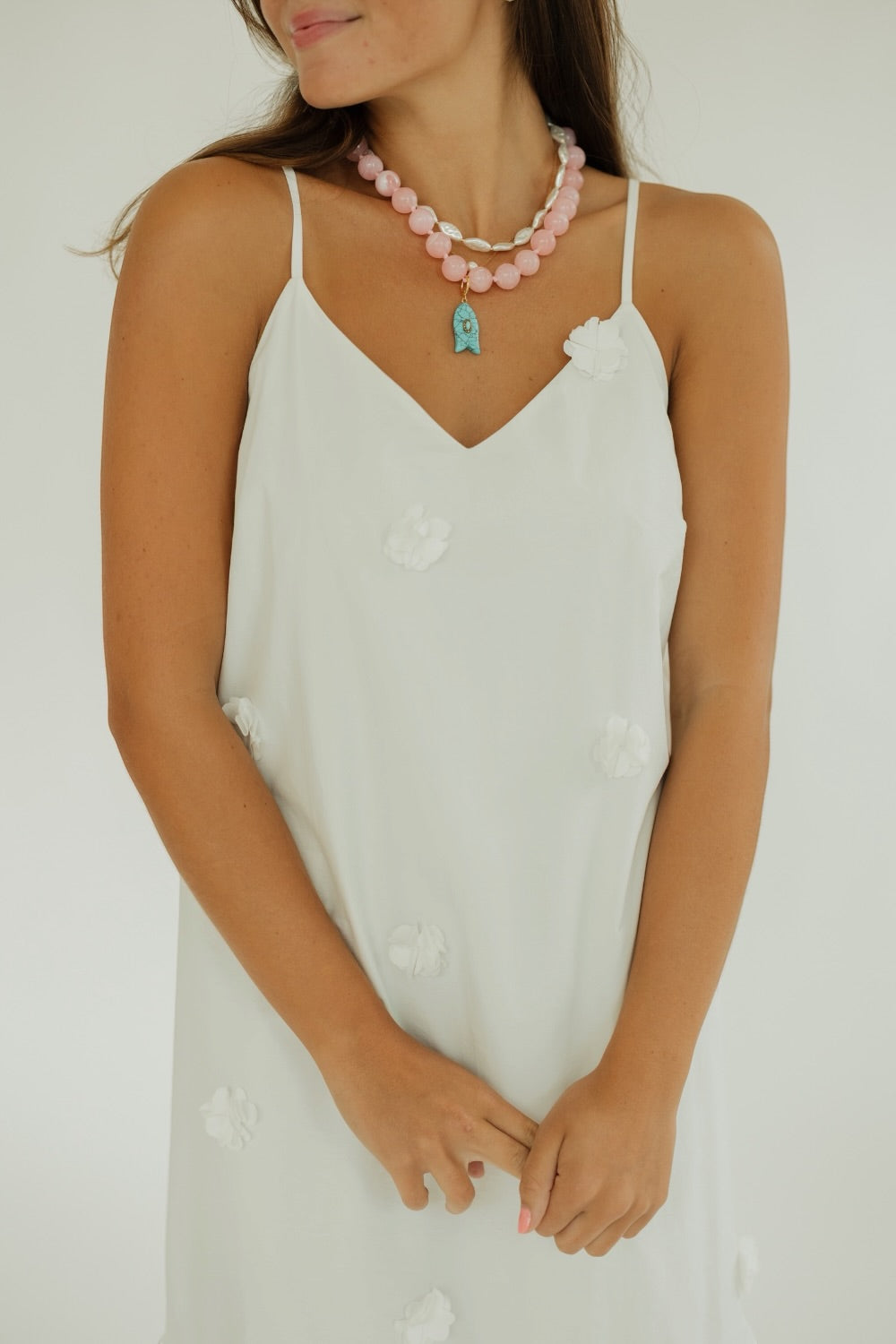 Galina White Appliqué Maxi Dress