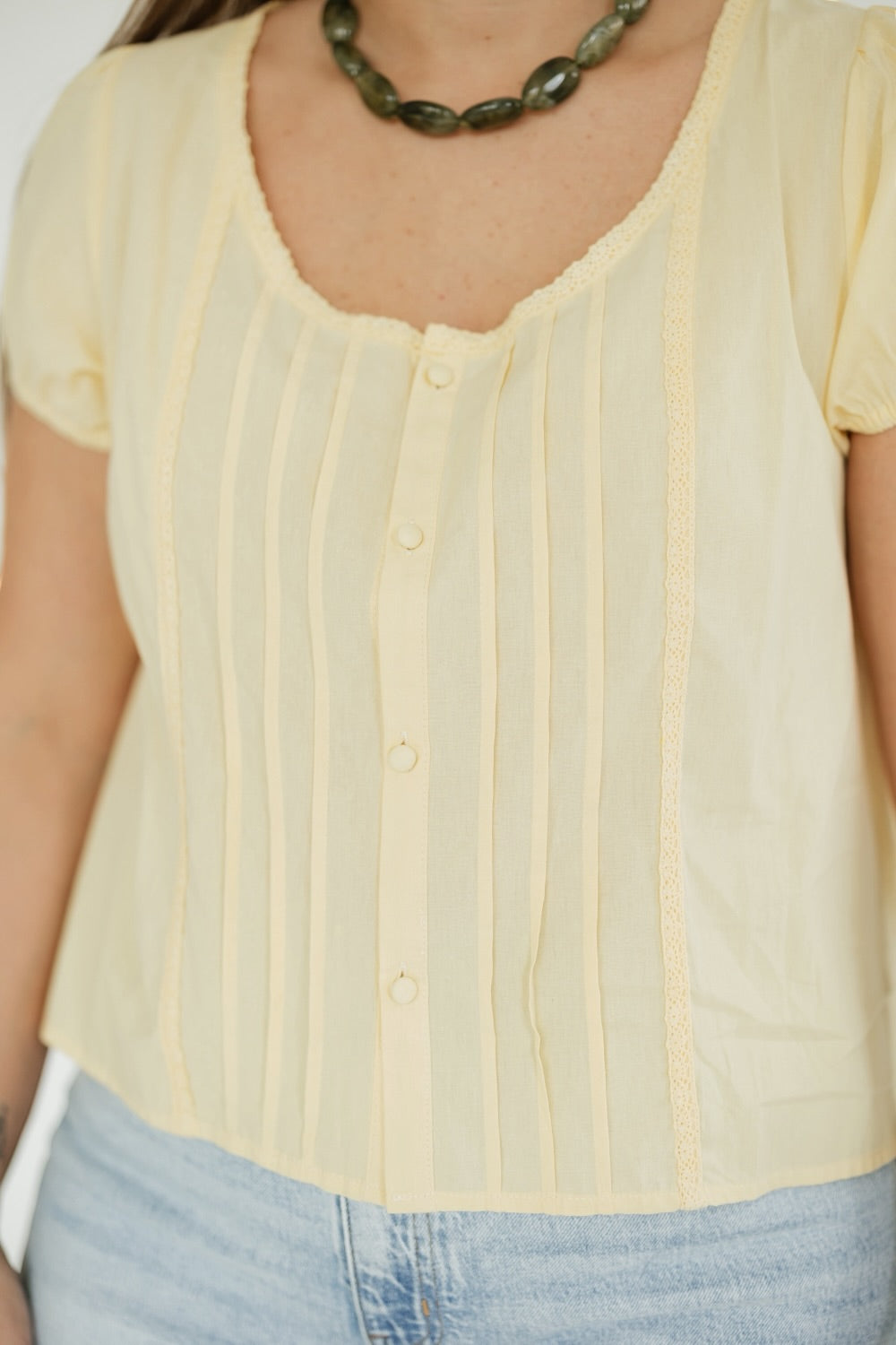 Sara Butter Yellow Front Pleat Button Up Top (XS-3XL)
