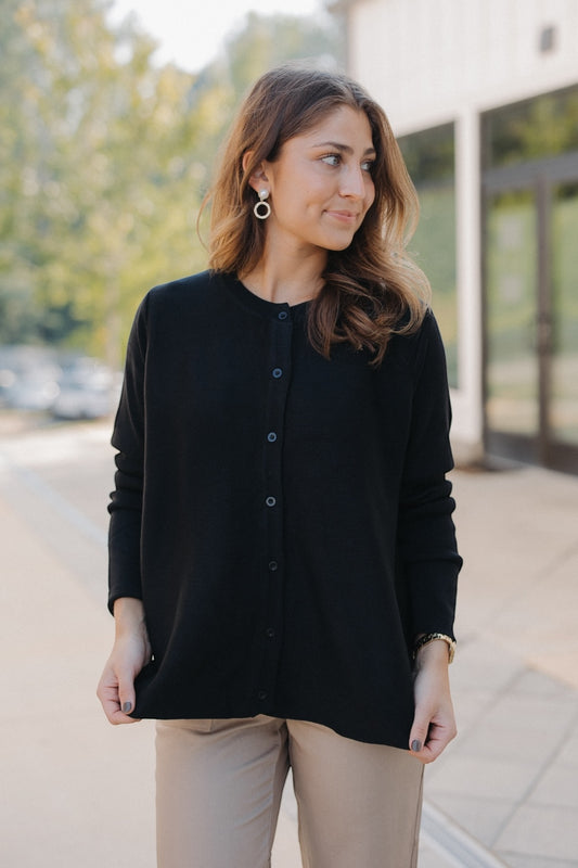 Black Flared Knit Cardigan