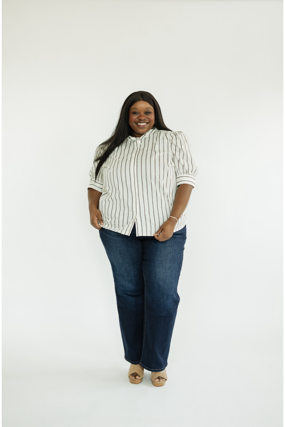 Kamara Striped Drape Sleeve Top (XS-3XL)