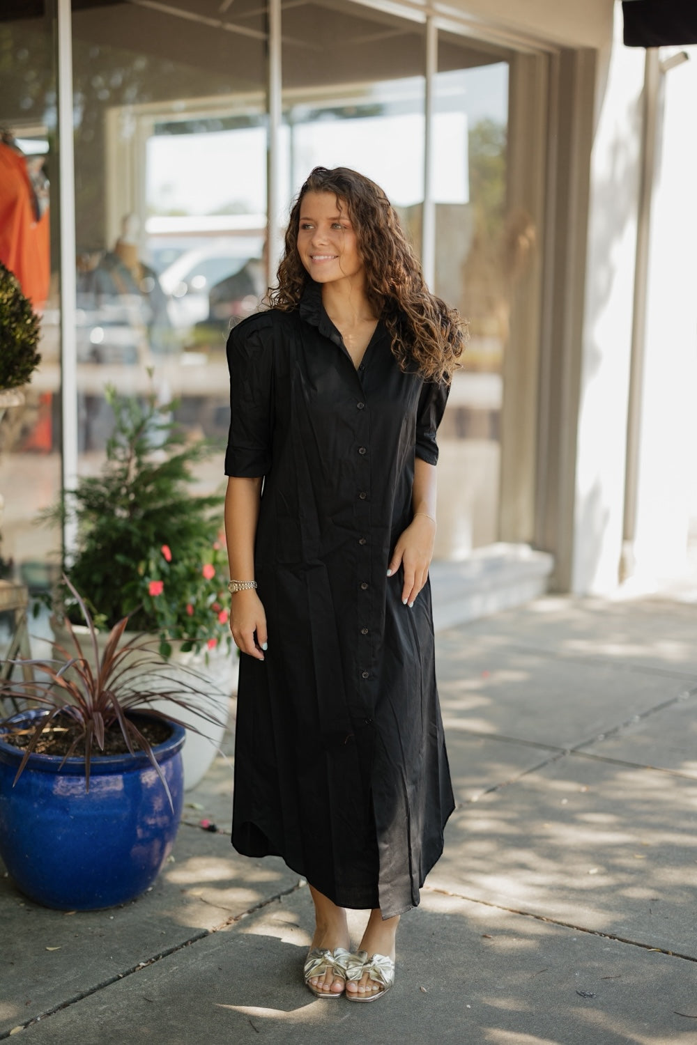 Nina Black Ruffle Collar Shirt Dress (S-3XL)