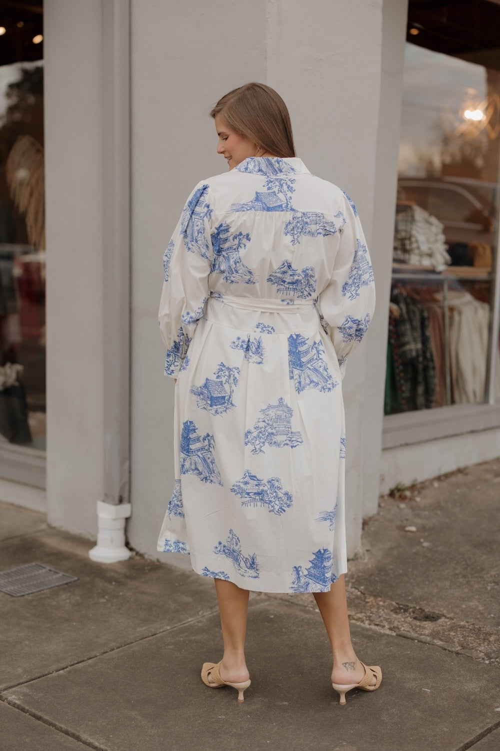 Toile Button Down Midi Shirt Dress