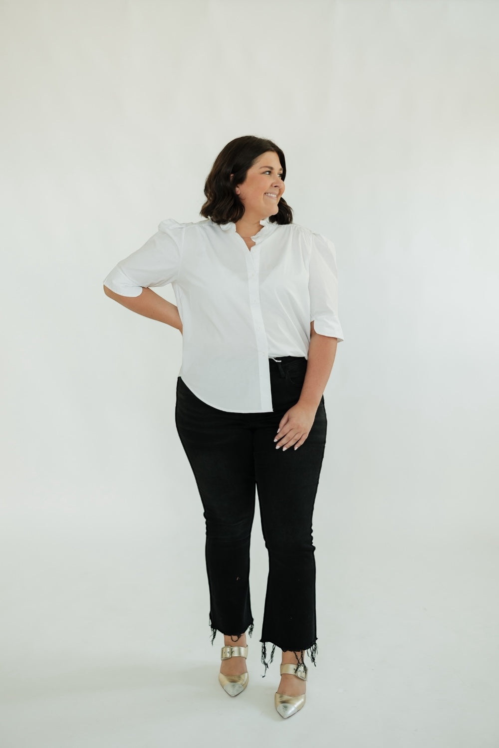 Jodie Ruffle Collar Blouse in White (S-3XL)
