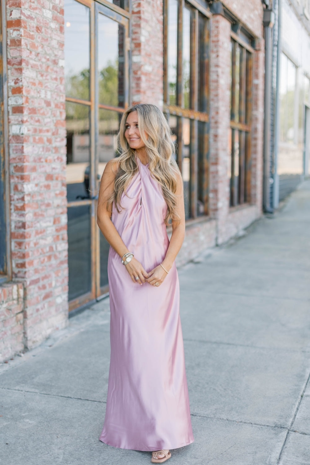 mauve satin midi dress Pinkblush Mauve Satin Smocked Fitted Maternity Midi Dress Large