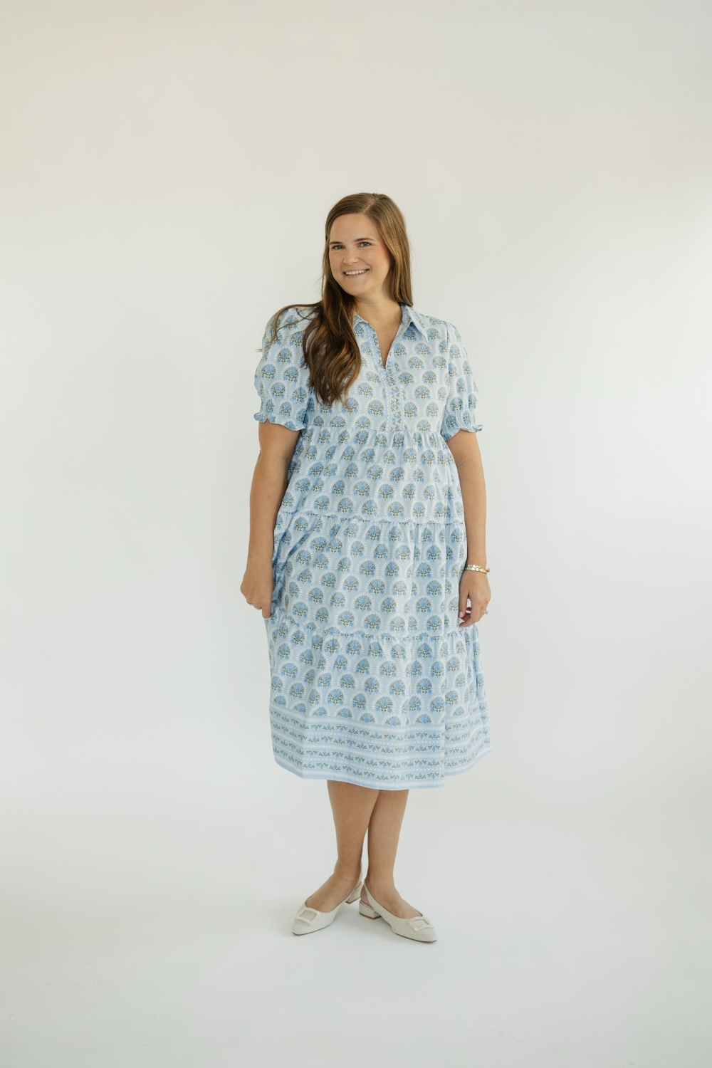 The Molly Sunshower Flora Blue Midi Dress (XS-2X)