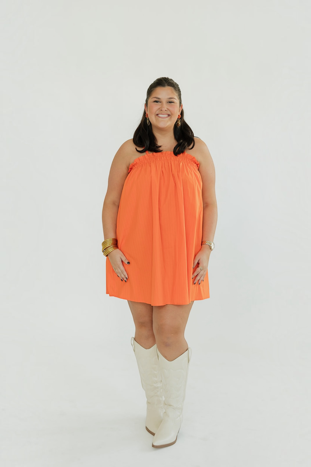 Blaire Orange Pinstripe Mini Dress (S-3XL)