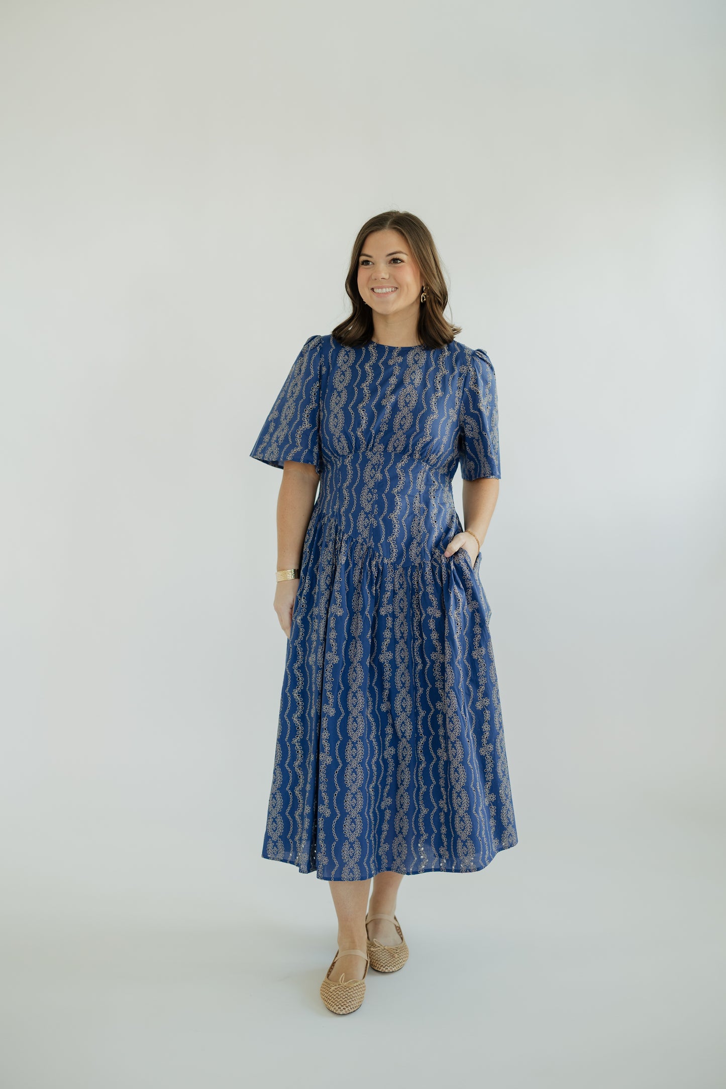 Berry Blue Embroidered Midi Dress