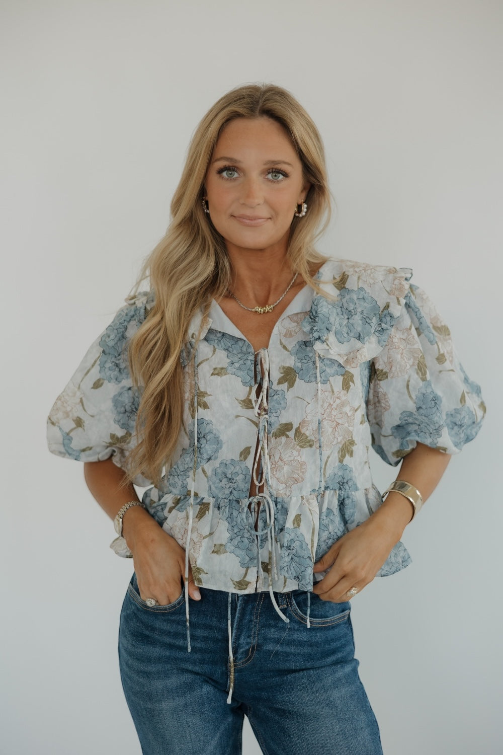 Paige Blue Peony Oversized Collar Blouse