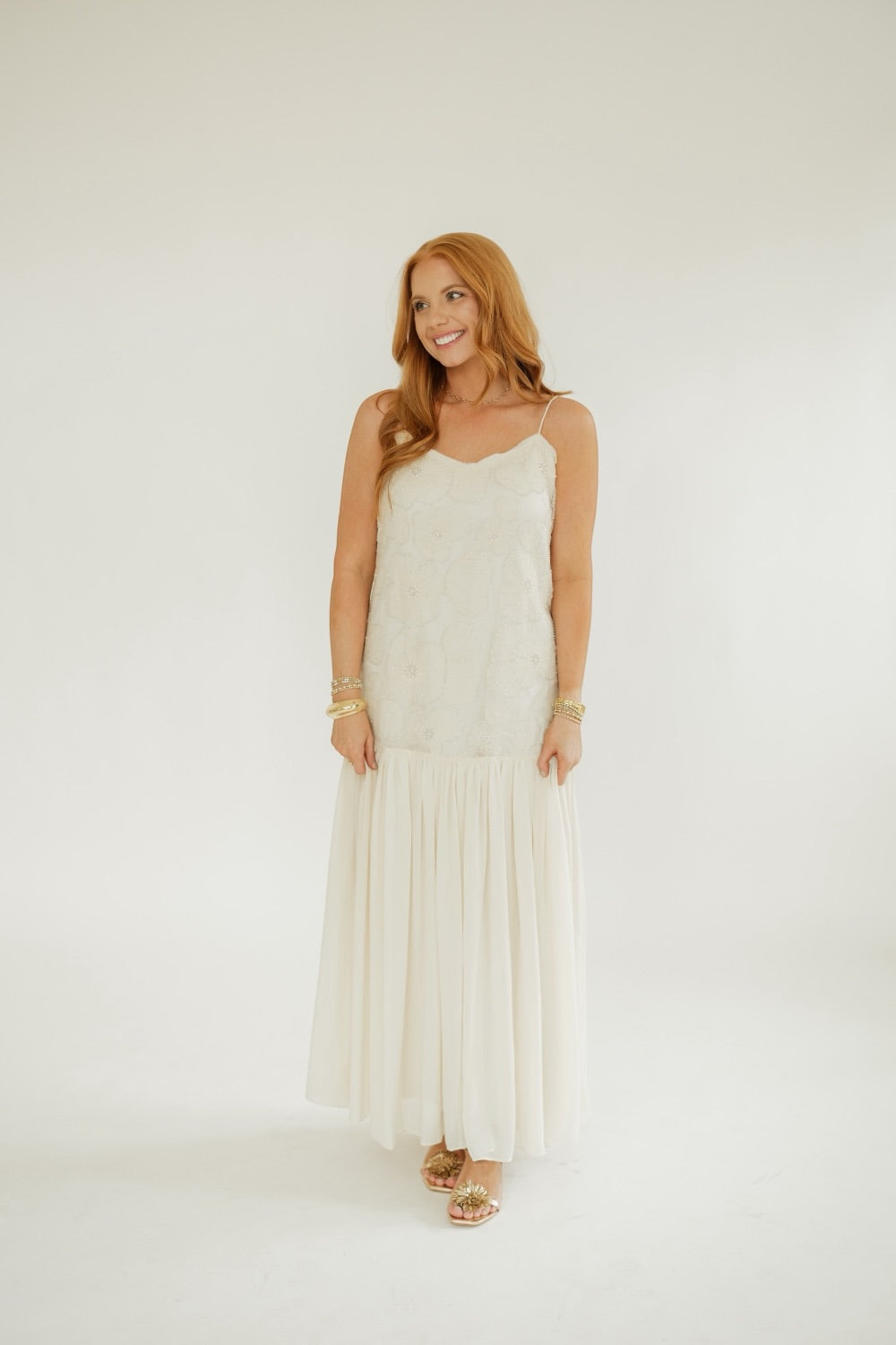 Emily Ivory Drop Waist Sequined Dress