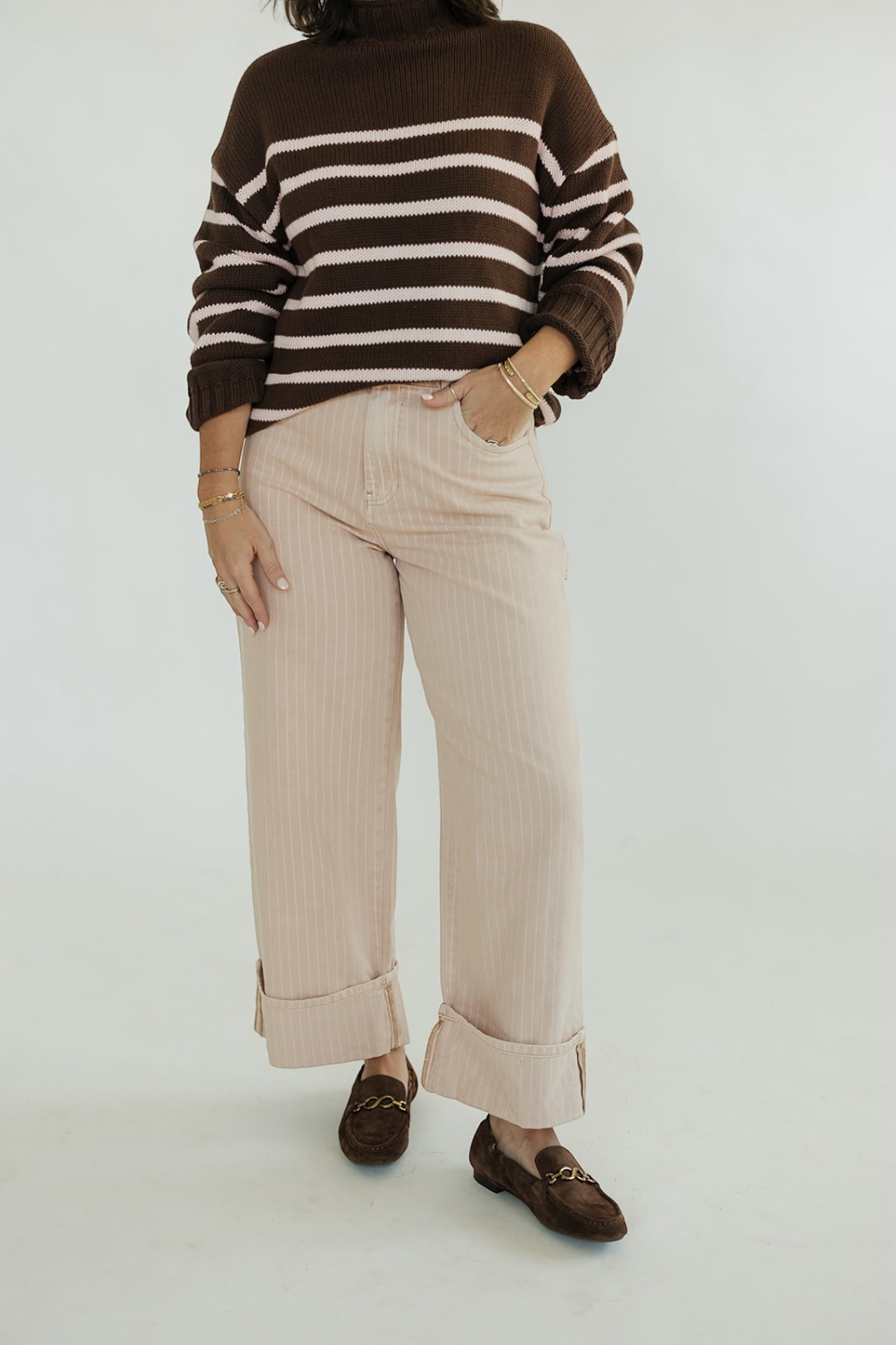 Mauve Striped Painter's Denim Jeans