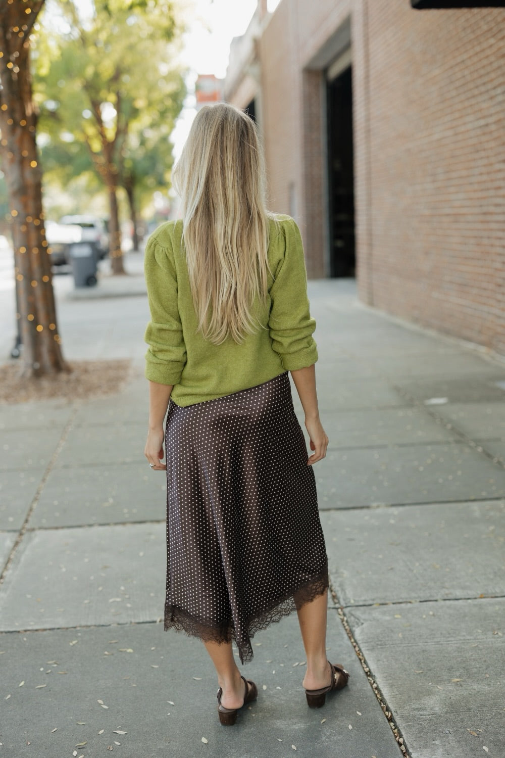 Landrie Brown Polka Dot Satin Skirt