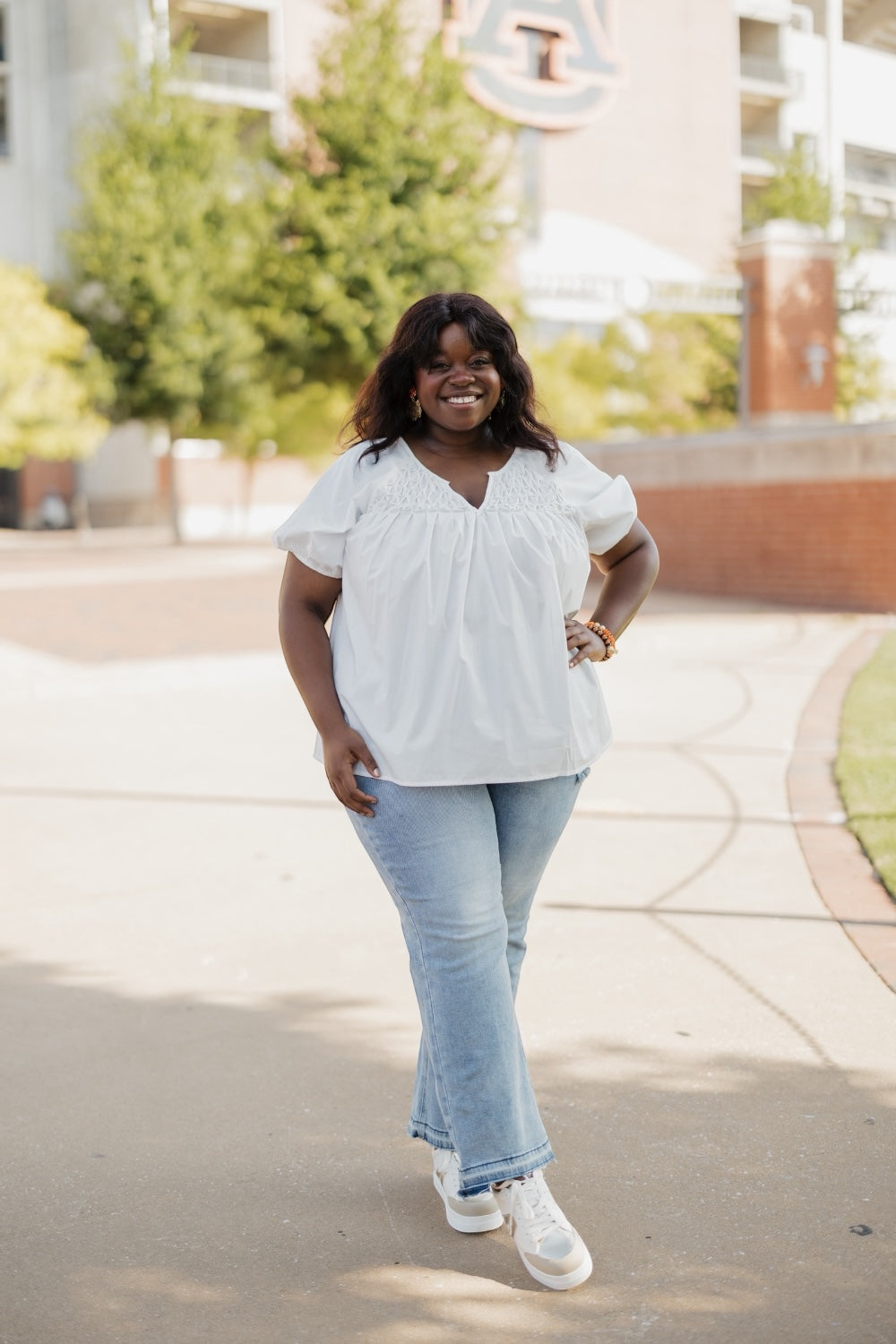 Penny White Poplin Textured Top