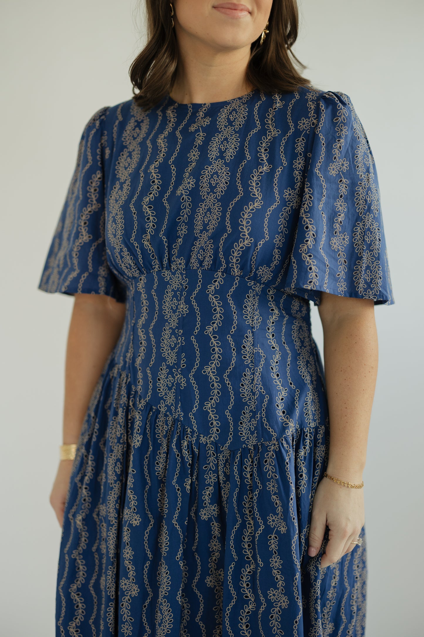 Berry Blue Embroidered Midi Dress