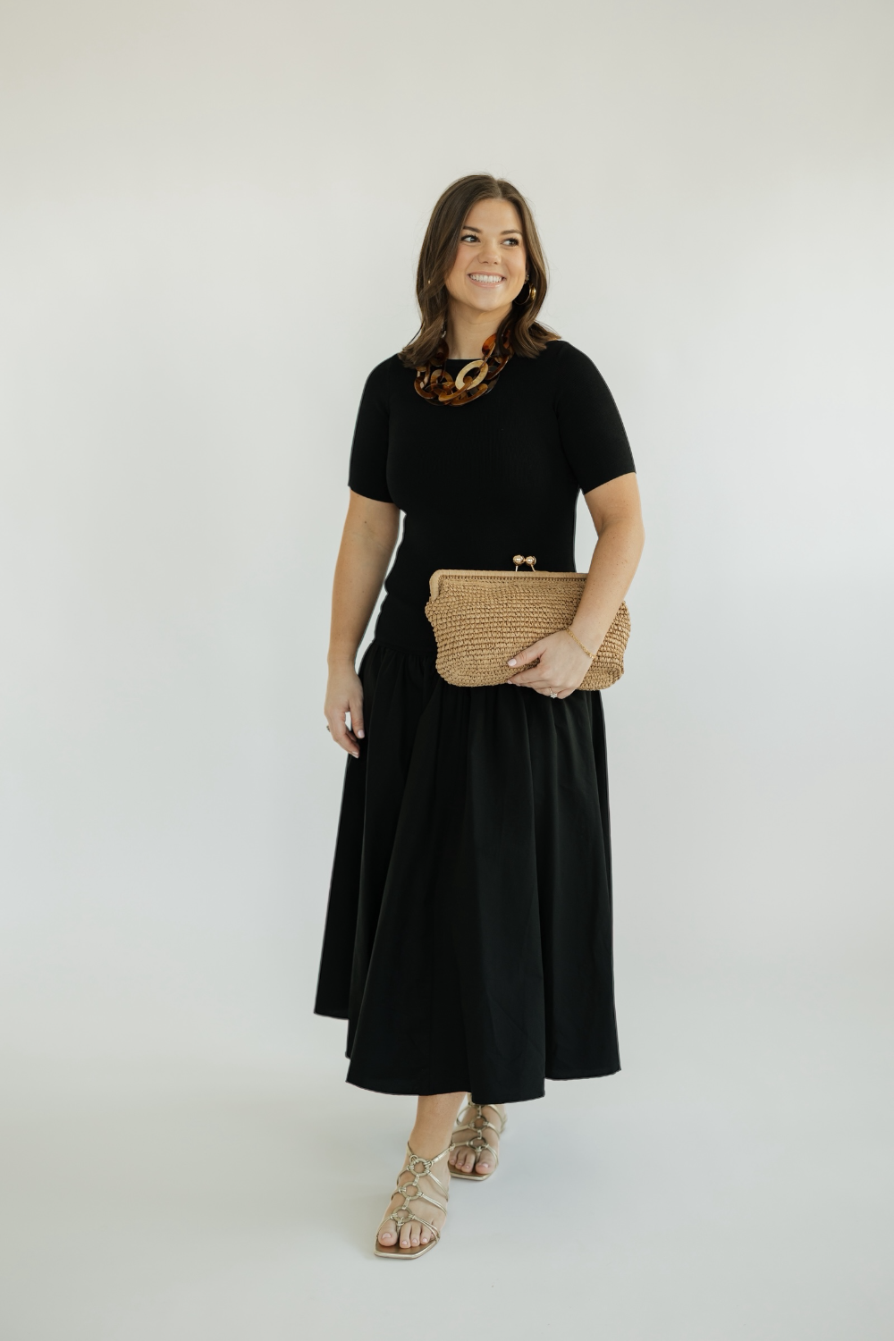 Delilah Black Mixed Media Dress