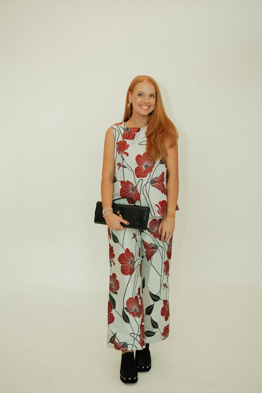 Wanda Silver Floral Wide Leg Pant