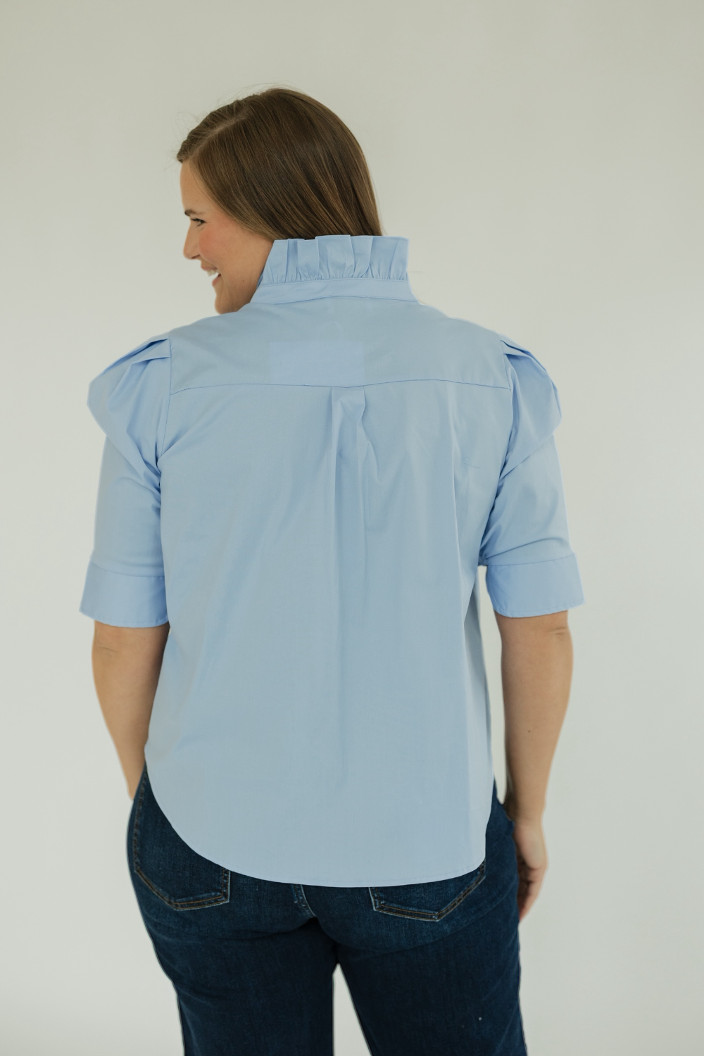 Jodie in Sky Ruffle Collar Top (S-3XL)
