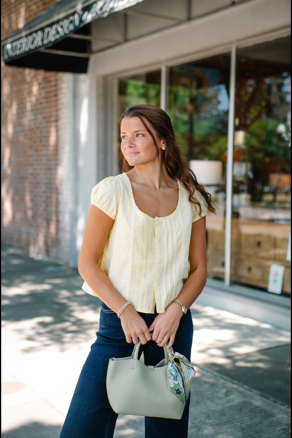 Sara Butter Yellow Front Pleat Button Up Top (XS-3XL)