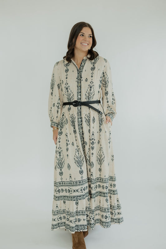 Pamela Belted Paisley Print Maxi Dress