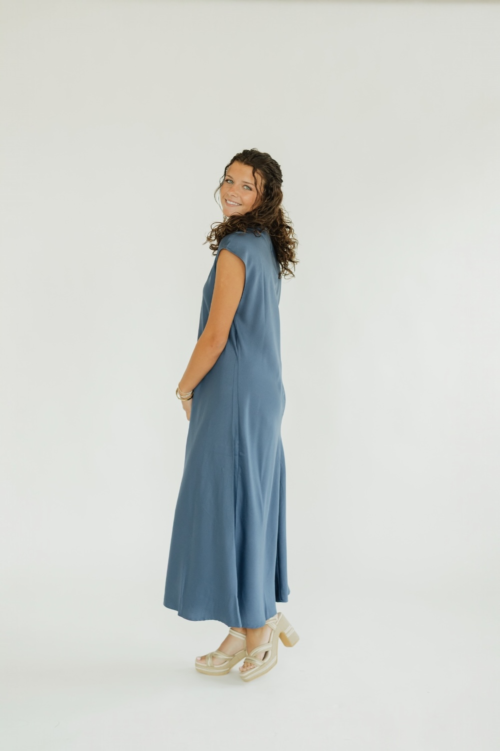 Amanza Azurite Satin Midi Dress