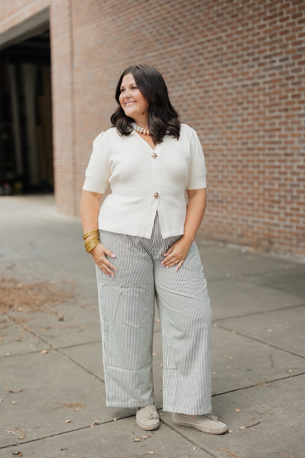 Ivory Ribbed Short Sleeve Sweater (XS-XL)