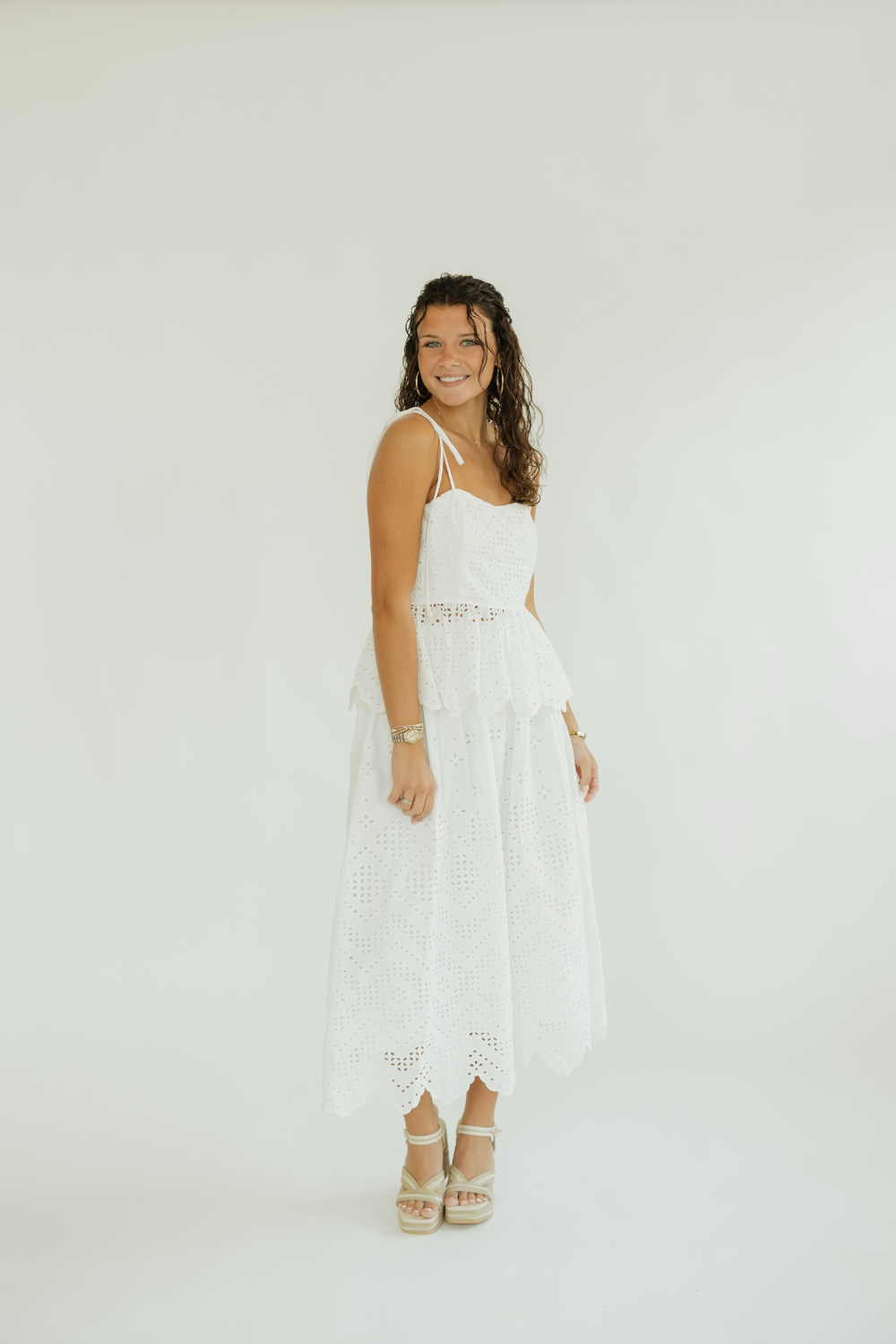 Sally White Eyelet Midi Skirt