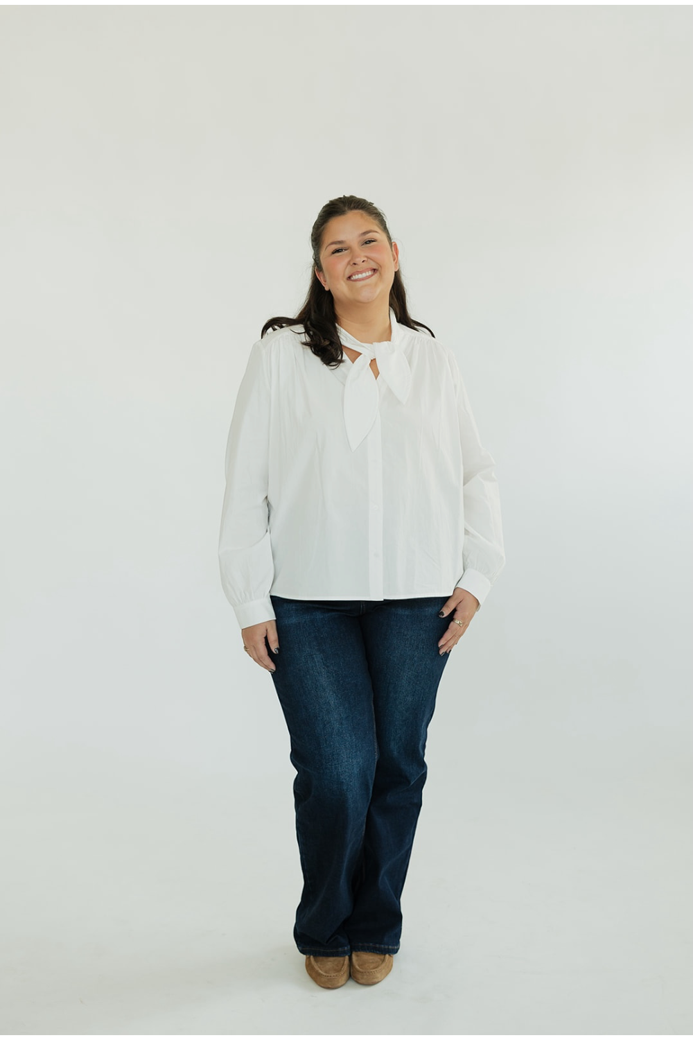 White Tie Neck Button Down Blouse (XS-XL)