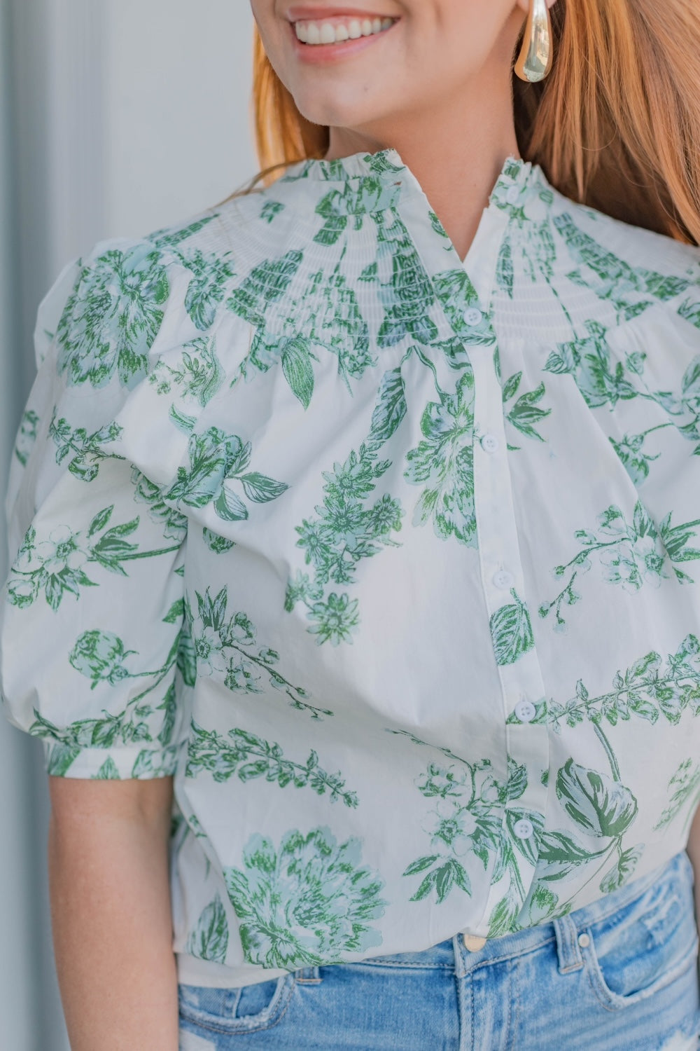 Bria Floral Blossom Smocked Neck Top (XS-3XL)