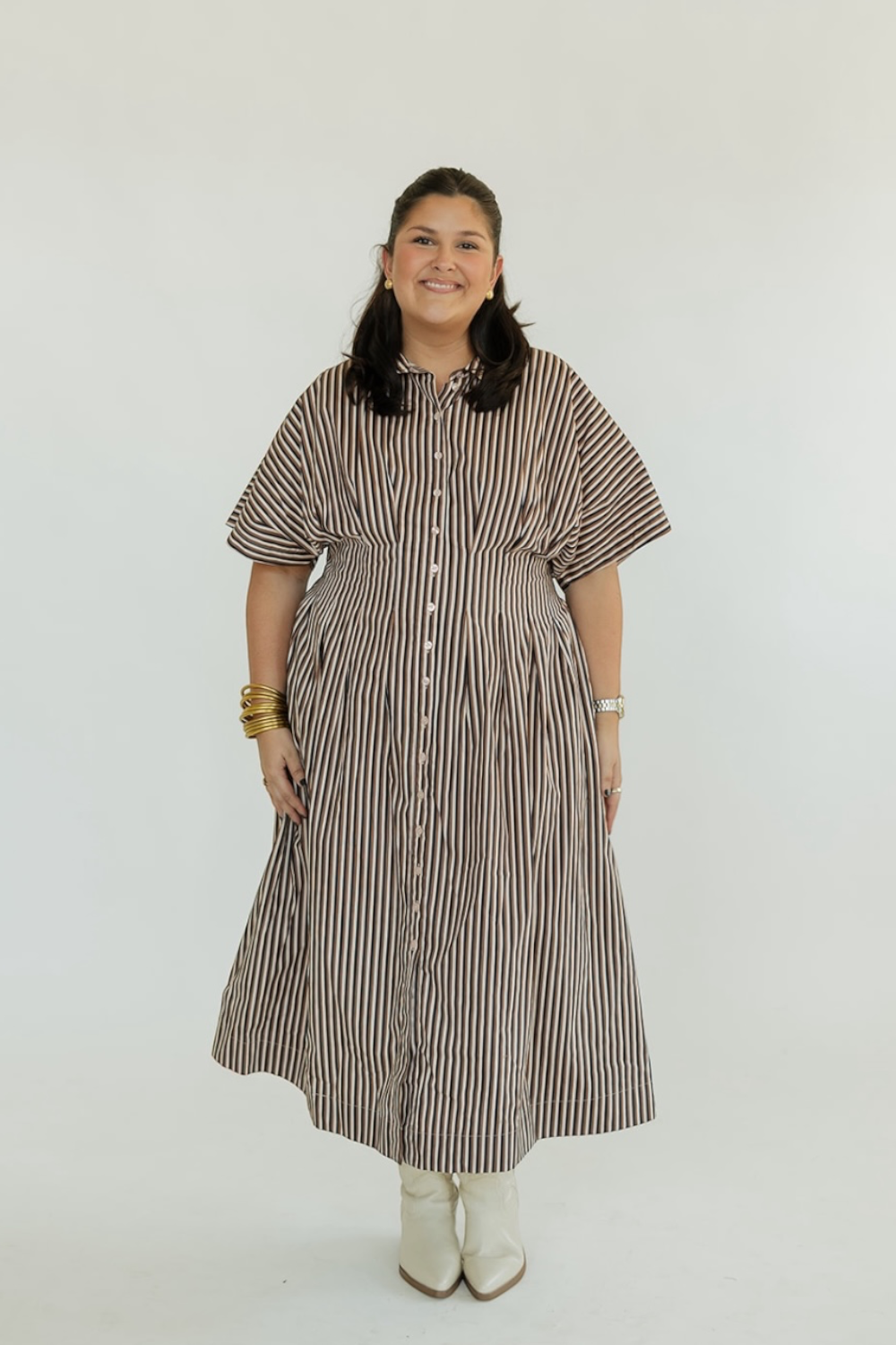 Wilderra Pleated Striped Midi Dress