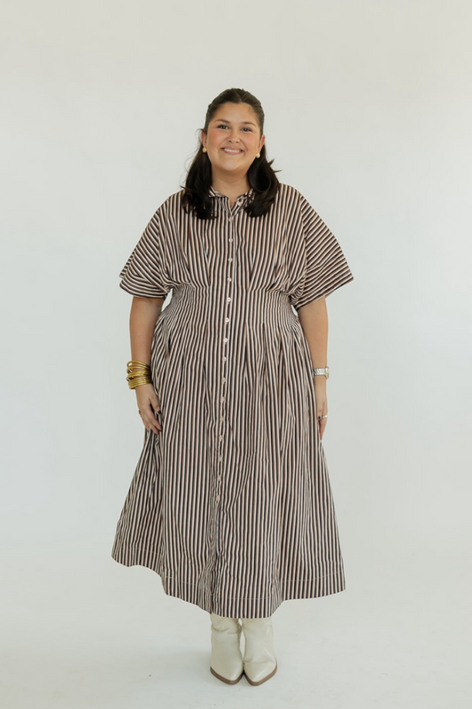 Wilderra Pleated Striped Midi Dress