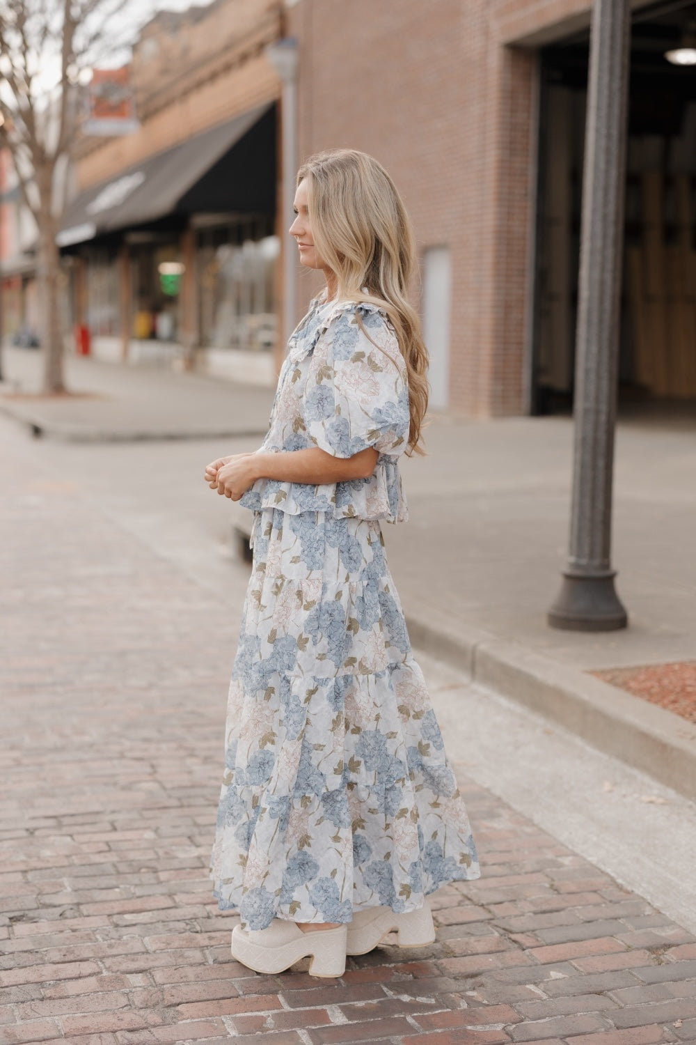 Blue Peony Floral Maxi Skirt