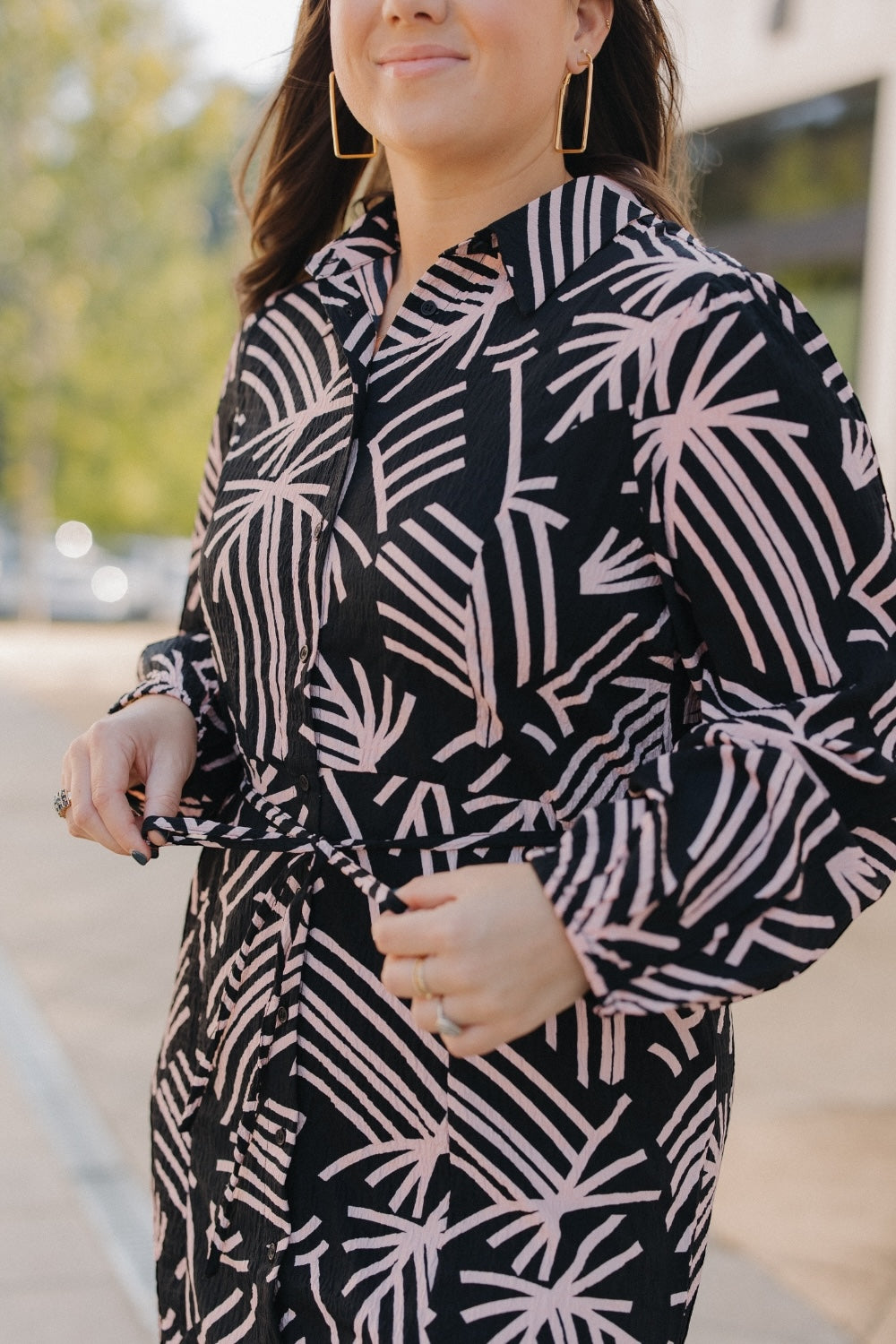 Phoenix Abstract Print Long Shirt Dress