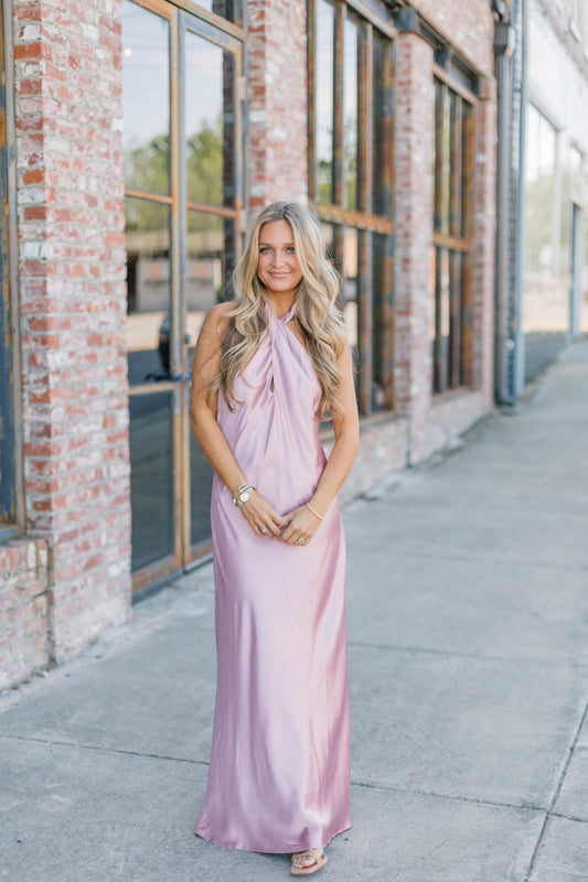 Gia Mauve Satin Midi Dress