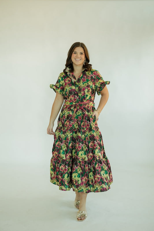 Lena Floral Jacquard Maxi Dress