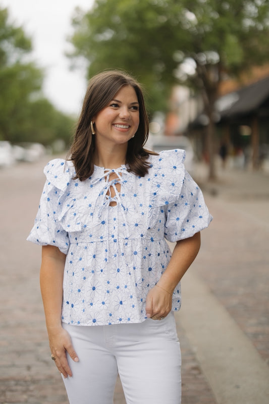 Juliette Royal Daisy Peplum Top (S-3XL)