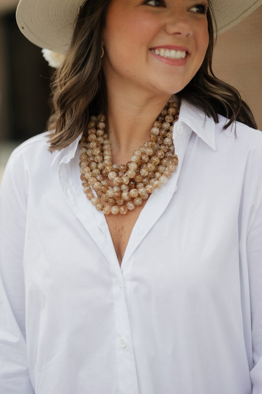 Tan Ball Beaded Necklace