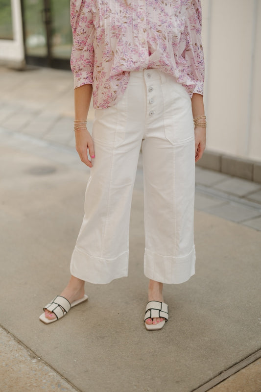 Cuffed Bottom White Jeans
