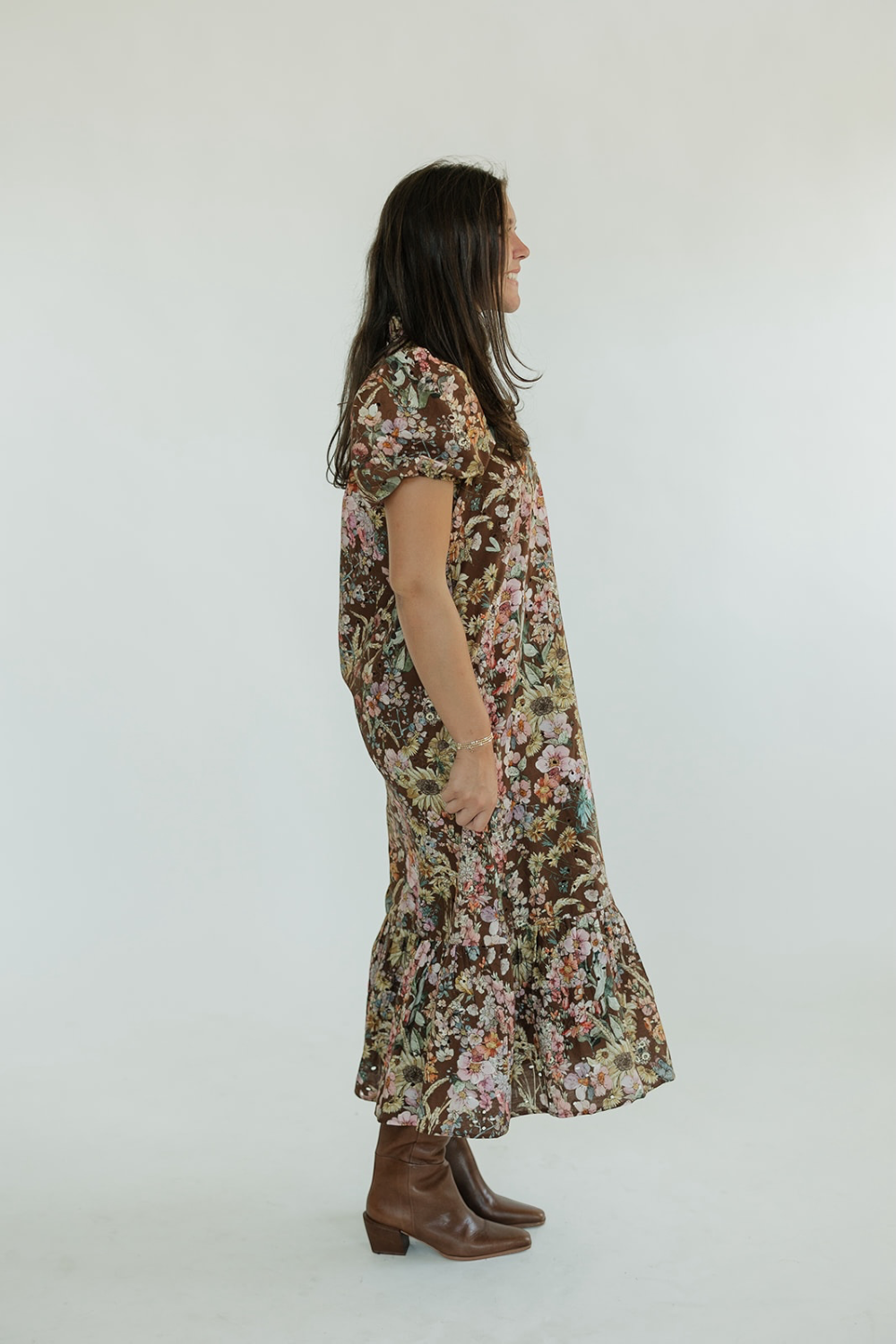 Brynn Brown Multi Floral Midi Dress