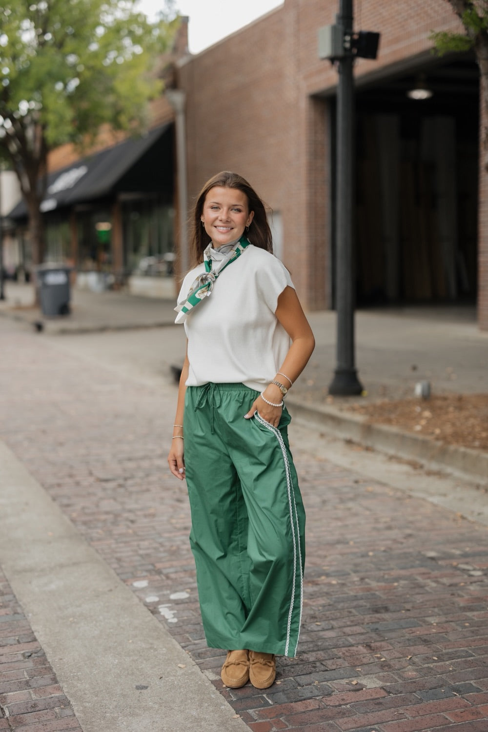 Wren Green Poplin Trim Track Pants