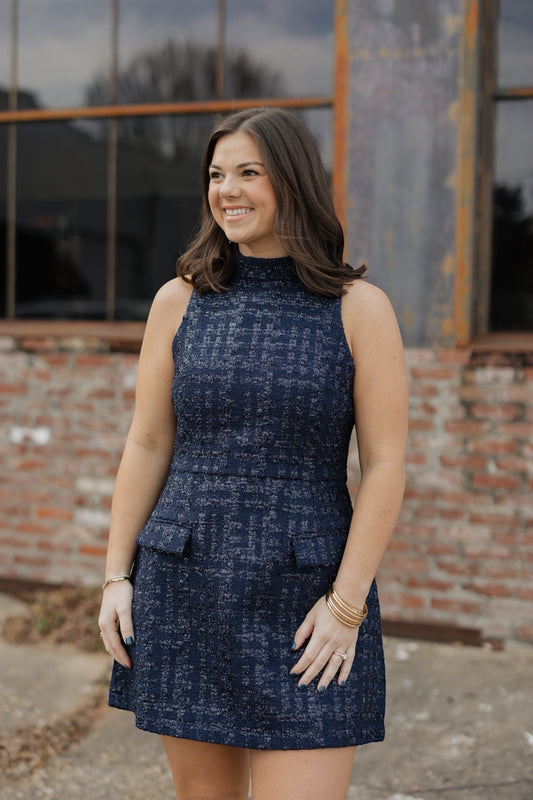 Darcy Navy Tweed Mini Dress