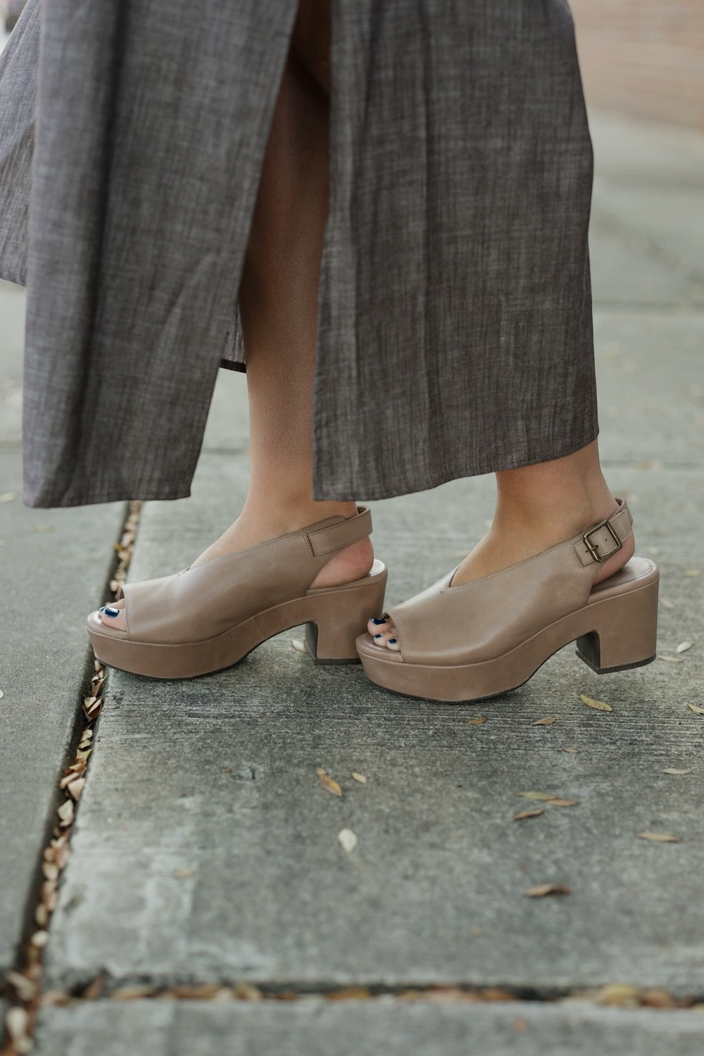 Gael Block Heel in Taupe Leather