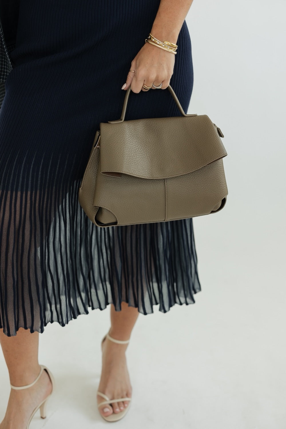 Haley High Rise Navy Ribbed Sweater Flared Midi Skirt