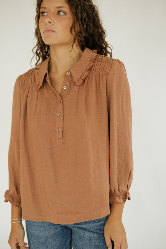 Laurel Rust Ruffle Collar Top