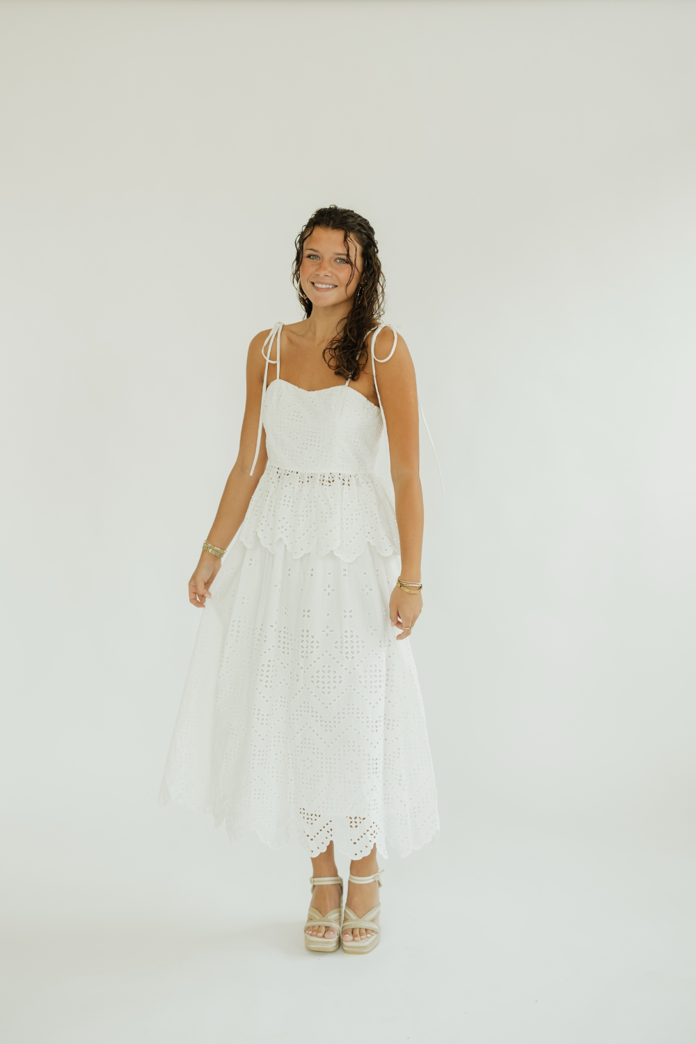Sally White Eyelet Midi Skirt