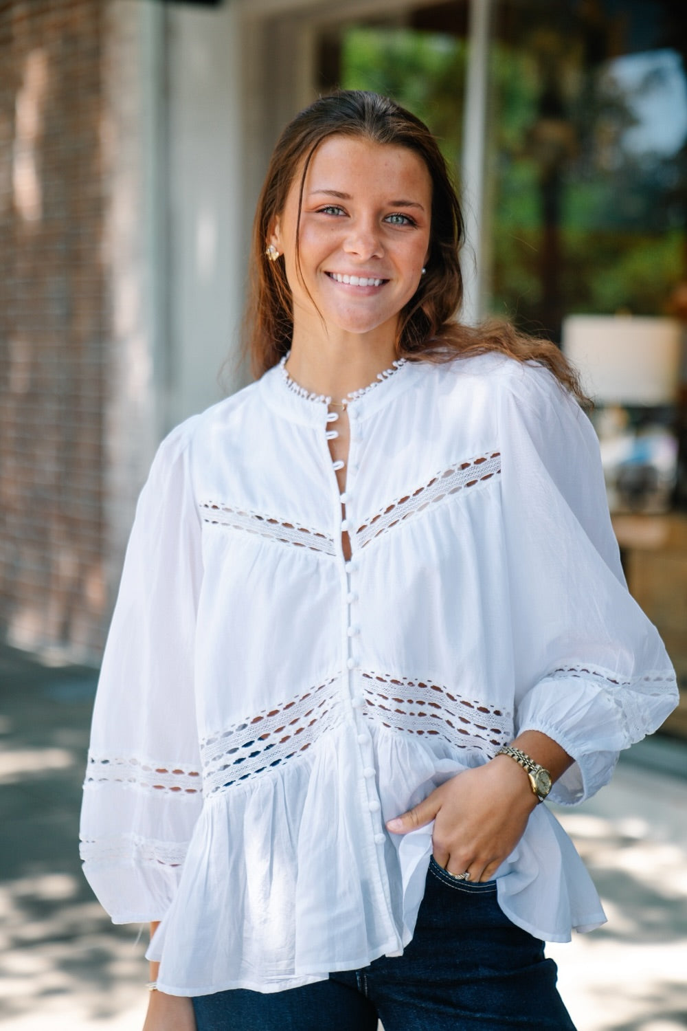 Lesley White Lace Detail Button Down Top (XS-XL)
