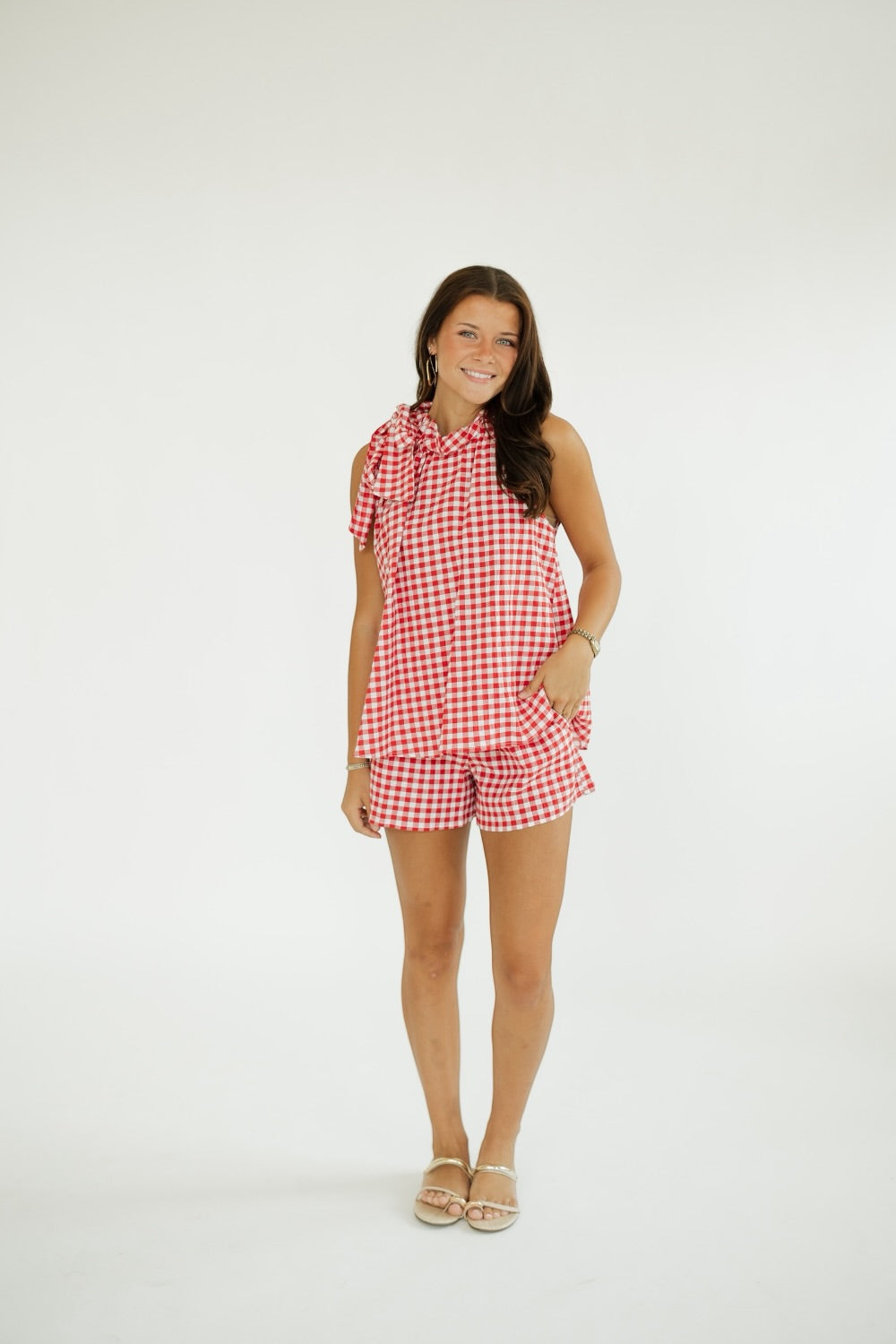 Bridget Red Gingham Tie Neck Top (S-3XL)