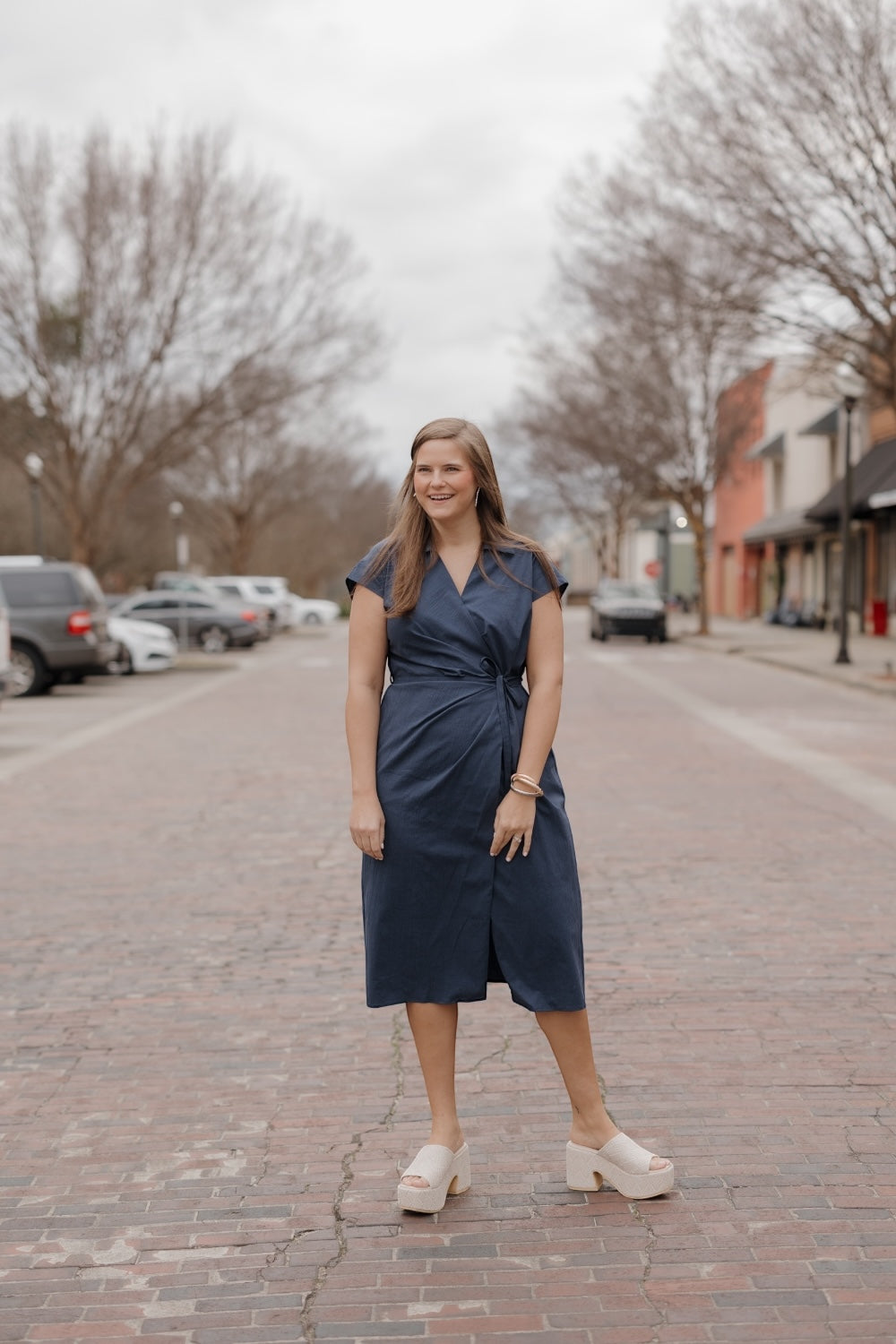 Warren Navy Wrap Midi Dress