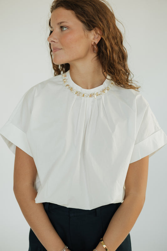 Shelly Shell Neck Detailed White Blouse