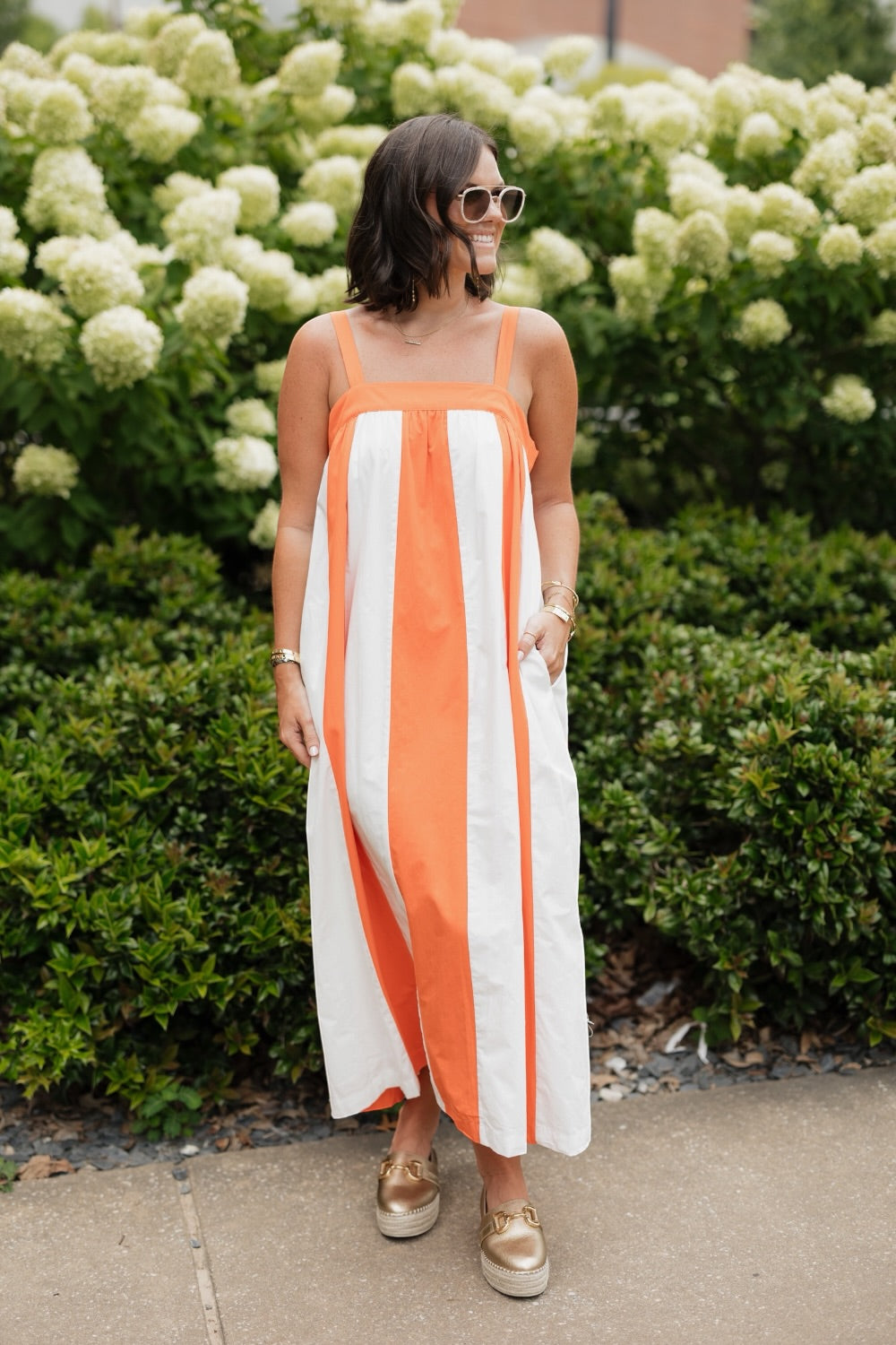 Miranda Orange Stripes Midi Dress